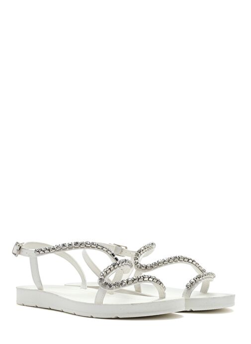 Kadın Beyaz Taşlı Sandalet 25SFE464114 - Görsel 4