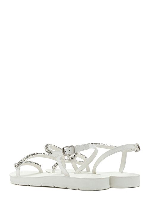 Kadın Beyaz Taşlı Sandalet 25SFE464114 - Görsel 6