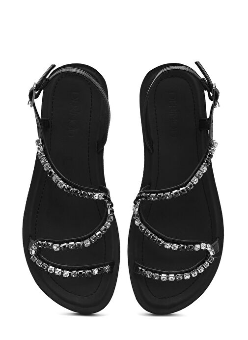 Kadın Siyah Taşlı Sandalet 25SFE464114 - Görsel 8