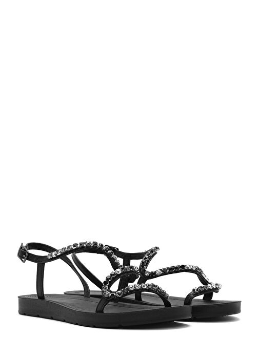 Kadın Siyah Taşlı Sandalet 25SFE464114 - Görsel 4