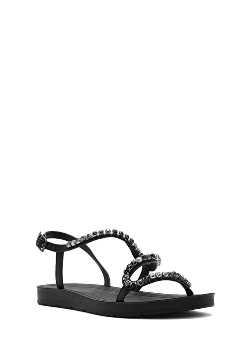 Kadın Siyah Taşlı Sandalet 25SFE464114 - Görsel 7