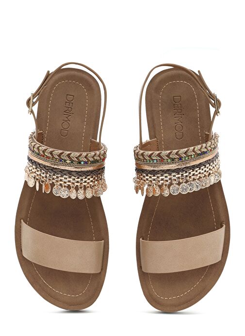 Derimod Derimod Kadın Bej Arkadan Bağlamalı Taşlı Sandalet 25SFE464314 Sandalet & Terlik | Boyner Bej - 8. görsel
