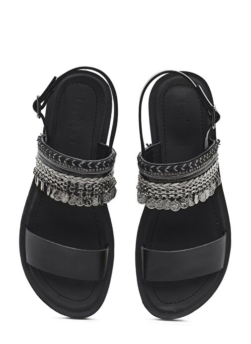 Kadın Siyah Arkadan Bağlamalı Taşlı Sandalet 25SFE464314 - Görsel 8