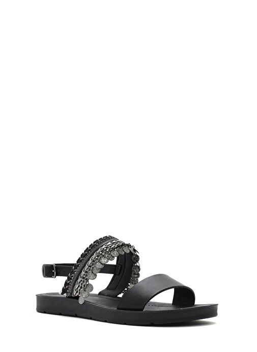Kadın Siyah Arkadan Bağlamalı Taşlı Sandalet 25SFE464314 - Görsel 7