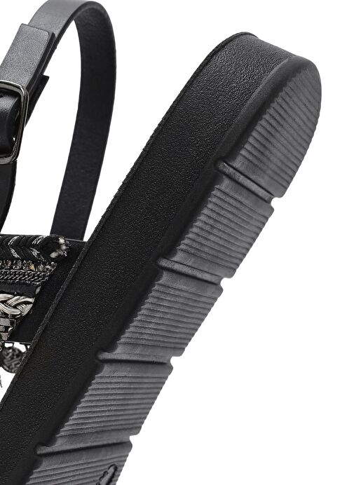 Kadın Siyah Arkadan Bağlamalı Taşlı Sandalet 25SFE464314 - Görsel 9