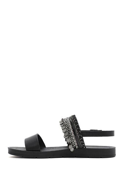 Kadın Siyah Arkadan Bağlamalı Taşlı Sandalet 25SFE464314 - Görsel 3