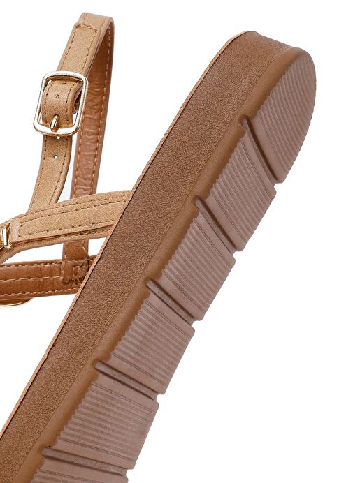 Kadın Bej Parmak Arası Taşlı Sandalet 25SFE464418 - Görsel 9