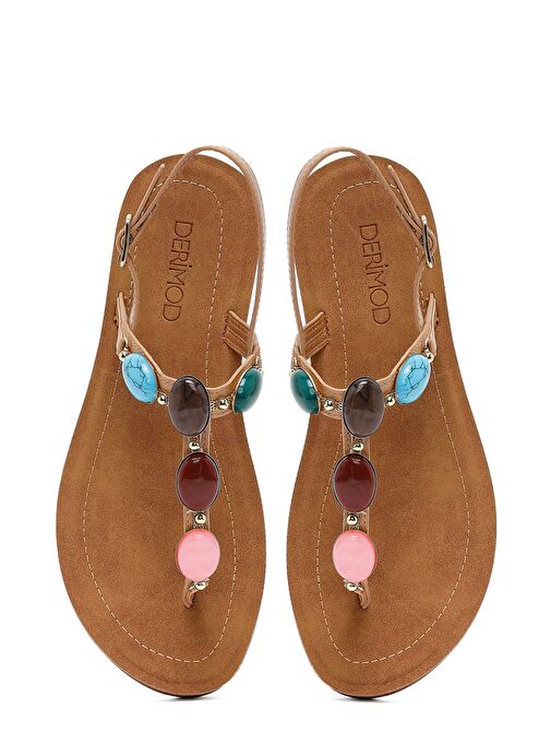 Kadın Bej Parmak Arası Taşlı Sandalet 25SFE464418 - Görsel 8