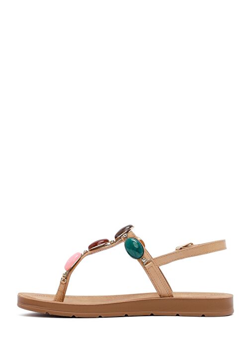 Kadın Bej Parmak Arası Taşlı Sandalet 25SFE464418 - Görsel 3