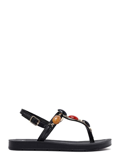 Kadın Siyah Parmak Arası Taşlı Sandalet 25SFE464418 - Görsel 2