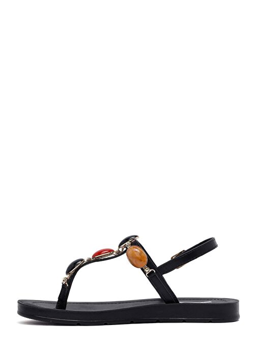 Kadın Siyah Parmak Arası Taşlı Sandalet 25SFE464418 - Görsel 3