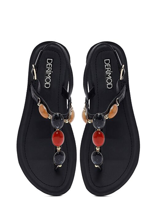 Kadın Siyah Parmak Arası Taşlı Sandalet 25SFE464418 - Görsel 8