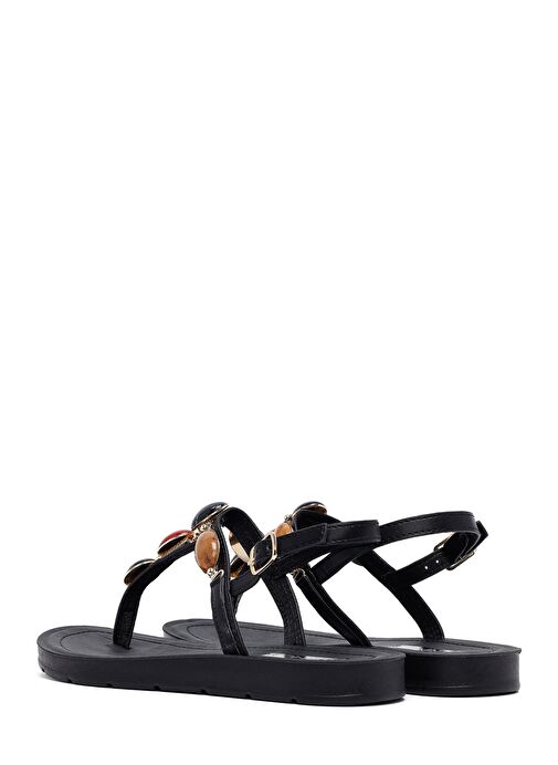 Kadın Siyah Parmak Arası Taşlı Sandalet 25SFE464418 - Görsel 6