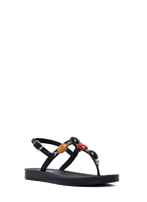 Kadın Siyah Parmak Arası Taşlı Sandalet 25SFE464418 - Görsel 7