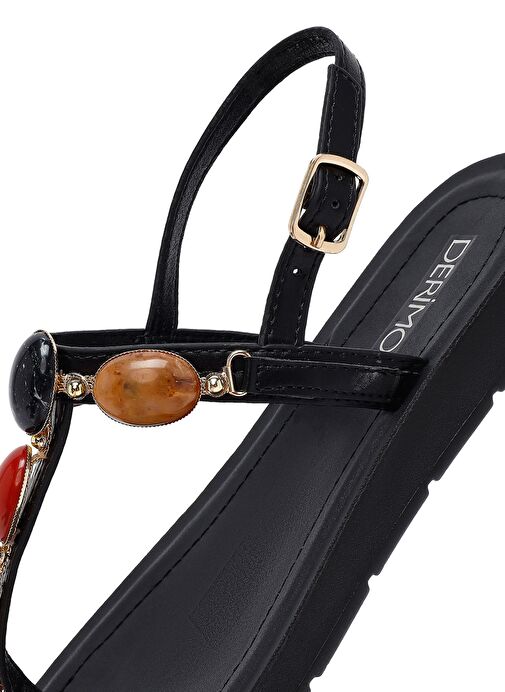 Kadın Siyah Parmak Arası Taşlı Sandalet 25SFE464418 - Görsel 9