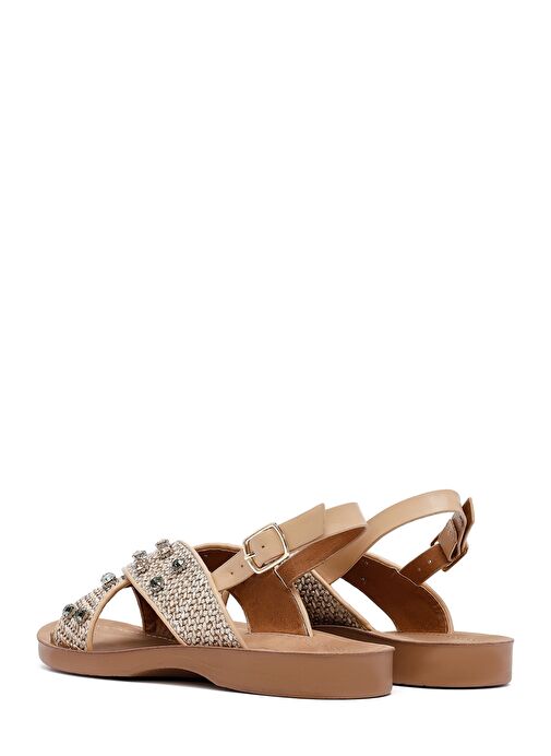 Kadın Bej Taşlı Hasır Sandalet 25SFE4648M7 - Görsel 6