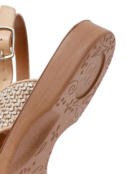 Kadın Bej Taşlı Hasır Sandalet 25SFE4648M7 - Görsel 9