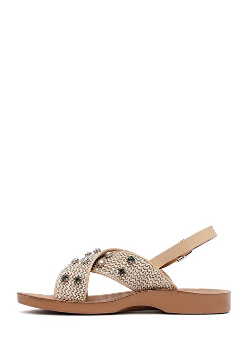 Kadın Bej Taşlı Hasır Sandalet 25SFE4648M7 - Görsel 3