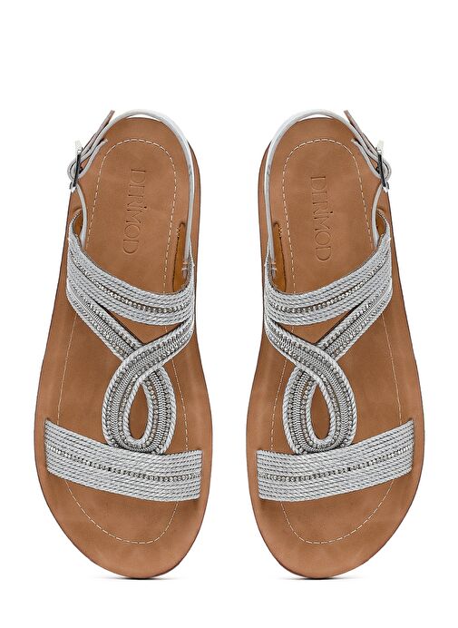 Kadın Gümüş Taşlı Sandalet 25SFE464914 - Görsel 8