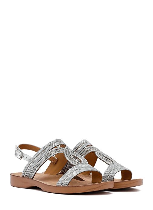 Kadın Gümüş Taşlı Sandalet 25SFE464914 - Görsel 4