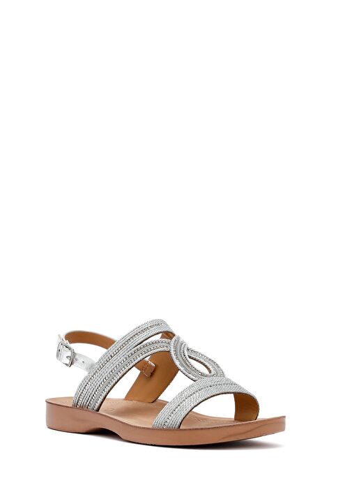 Kadın Gümüş Taşlı Sandalet 25SFE464914 - Görsel 7