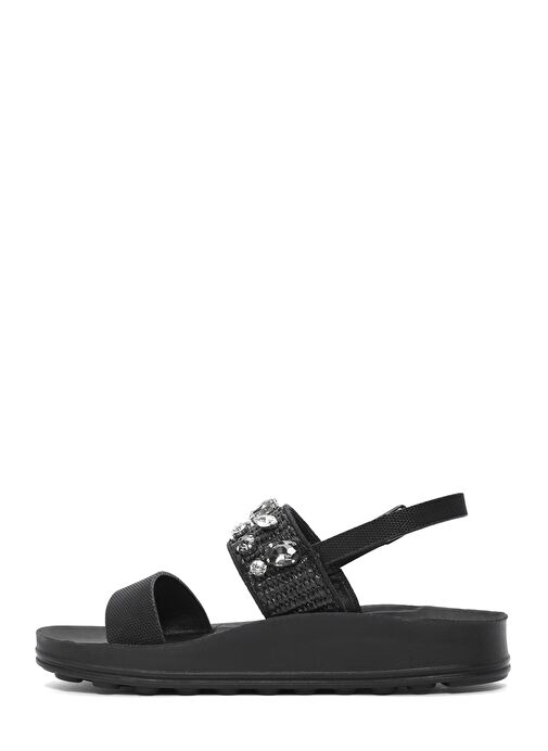 Kadın Siyah Kalın Tabanlı Taşlı Sandalet 25SFE465014 - Görsel 3