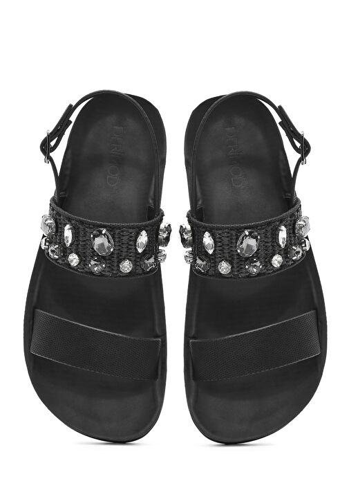 Kadın Siyah Kalın Tabanlı Taşlı Sandalet 25SFE465014 - Görsel 8