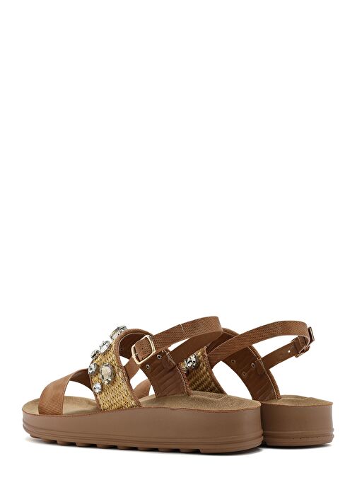 Kadın Taba Kalın Tabanlı Taşlı Sandalet 25SFE465014 - Görsel 6