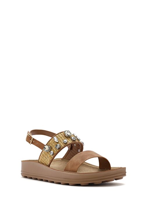 Kadın Taba Kalın Tabanlı Taşlı Sandalet 25SFE465014 - Görsel 7