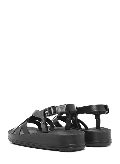 Kadın Siyah Kalın Tabanlı Metalik Sandalet 25SFE465132 - Görsel 6