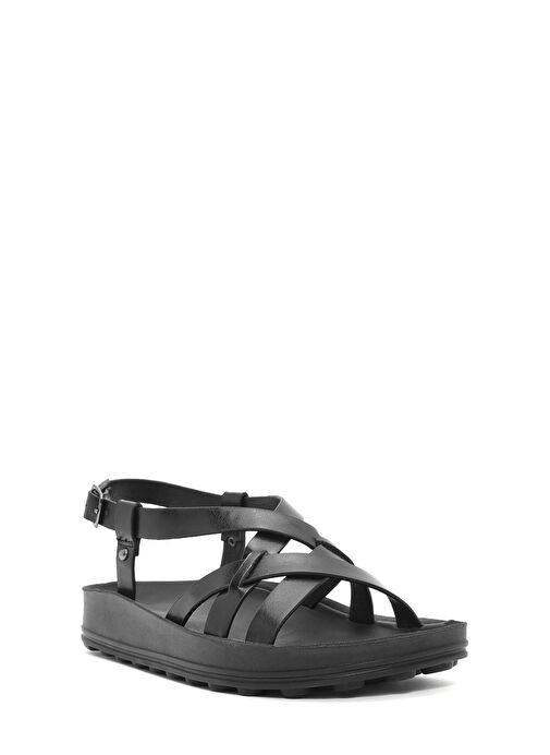 Kadın Siyah Kalın Tabanlı Metalik Sandalet 25SFE465132 - Görsel 7