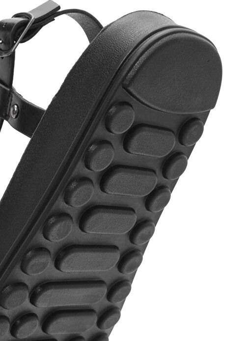 Kadın Siyah Kalın Tabanlı Metalik Sandalet 25SFE465132 - Görsel 9