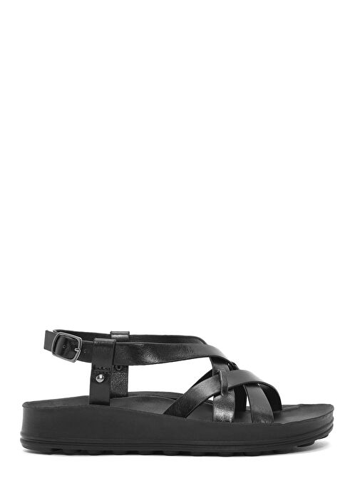 Kadın Siyah Kalın Tabanlı Metalik Sandalet 25SFE465132 - Görsel 2