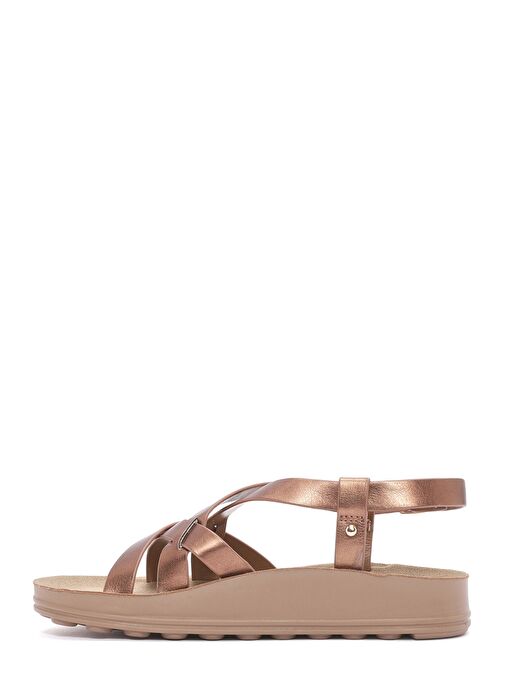 Kadın Bronz Kalın Tabanlı Metalik Sandalet 25SFE465132 - Görsel 3