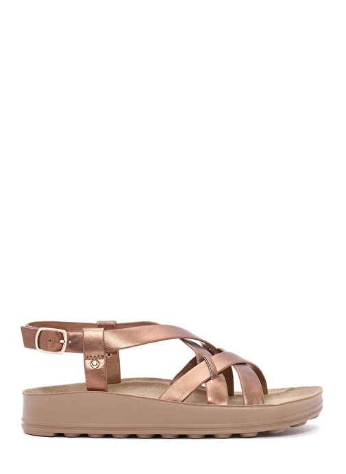 Kadın Bronz Kalın Tabanlı Metalik Sandalet 25SFE465132 - Görsel 2