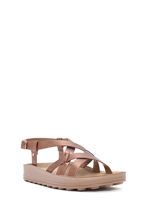 Kadın Bronz Kalın Tabanlı Metalik Sandalet 25SFE465132 - Görsel 7