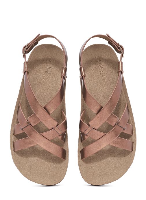 Kadın Bronz Kalın Tabanlı Metalik Sandalet 25SFE465132 - Görsel 8