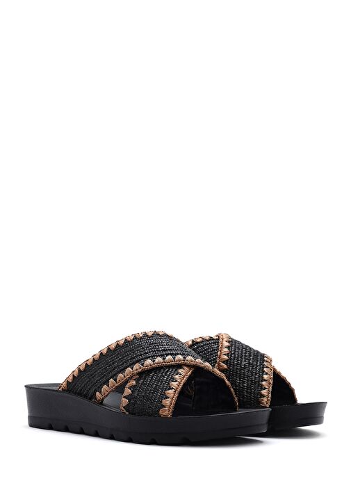 Kadın Siyah Kalın Tabanlı Hasır Terlik 25SFE4639M7 - Görsel 4