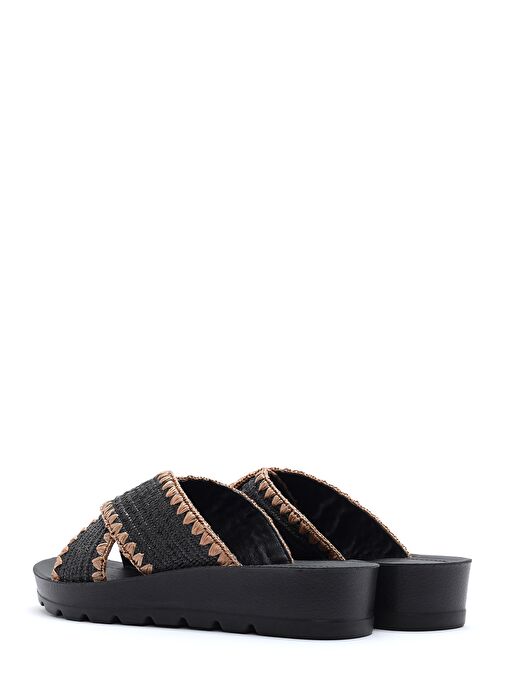 Kadın Siyah Kalın Tabanlı Hasır Terlik 25SFE4639M7 - Görsel 6