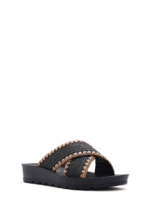 Kadın Siyah Kalın Tabanlı Hasır Terlik 25SFE4639M7 - Görsel 7