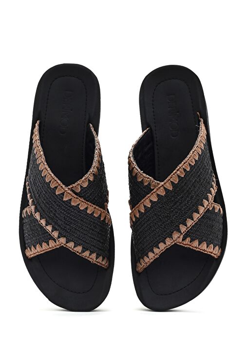 Kadın Siyah Kalın Tabanlı Hasır Terlik 25SFE4639M7 - Görsel 8