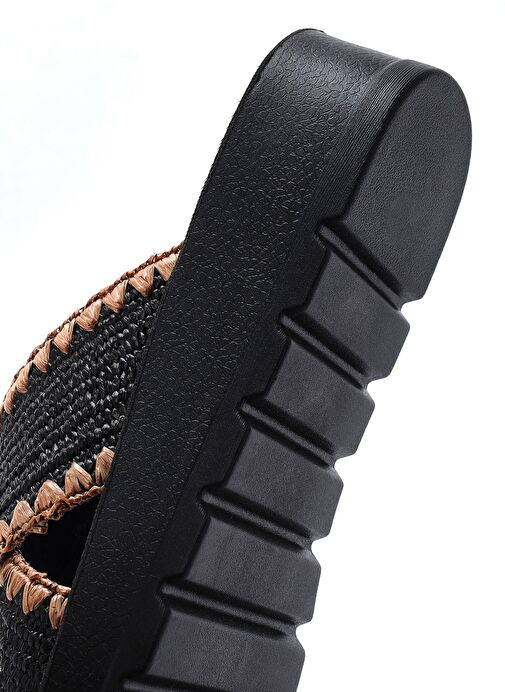 Kadın Siyah Kalın Tabanlı Hasır Terlik 25SFE4639M7 - Görsel 9