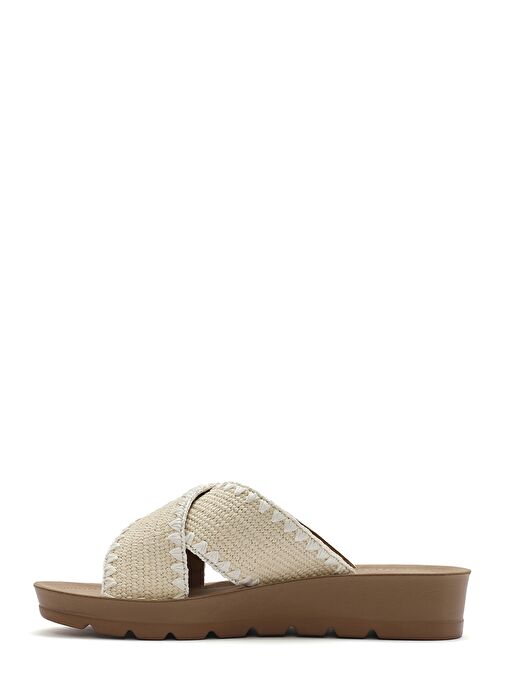 Kadın Bej Kalın Tabanlı Hasır Terlik 25SFE4639M7 - Görsel 3