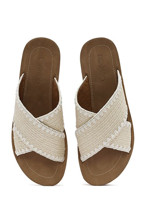 Kadın Bej Kalın Tabanlı Hasır Terlik 25SFE4639M7 - Görsel 8