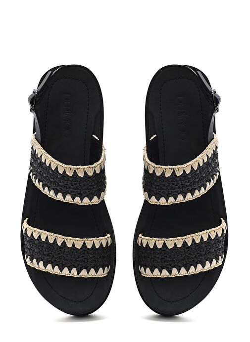 Kadın Siyah Bilekten Tokalı Kalın Tabanlı Hasır Sandalet 25SFE4653M7 - Görsel 8