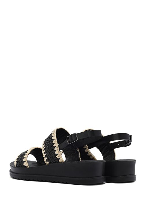 Kadın Siyah Bilekten Tokalı Kalın Tabanlı Hasır Sandalet 25SFE4653M7 - Görsel 6