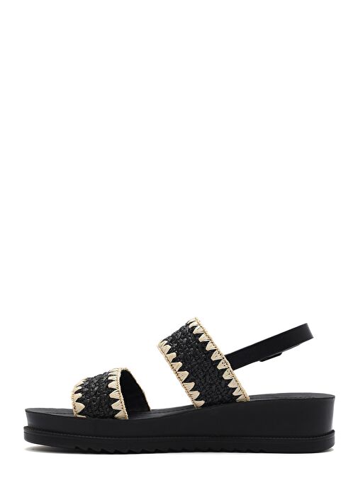 Kadın Siyah Bilekten Tokalı Kalın Tabanlı Hasır Sandalet 25SFE4653M7 - Görsel 3