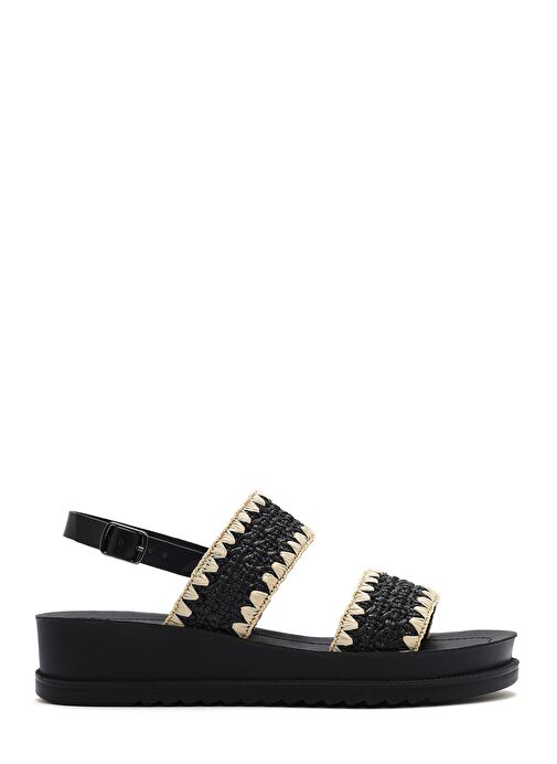Kadın Siyah Bilekten Tokalı Kalın Tabanlı Hasır Sandalet 25SFE4653M7 - Görsel 2