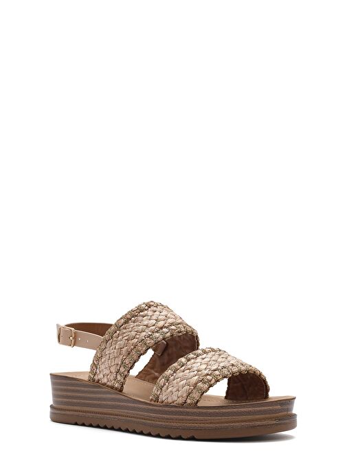 Kadın Bej Bilekten Tokalı Kalın Tabanlı Hasır Sandalet 25SFE4653M7 - Görsel 7