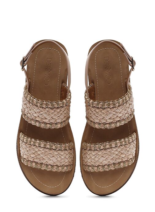 Kadın Bej Bilekten Tokalı Kalın Tabanlı Hasır Sandalet 25SFE4653M7 - Görsel 8